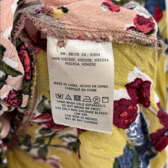 Anthropologie Meadow Rue Yellow Pink Floral Fruit long sleeve Wrap Blouse women0 - Picture 4 of 5